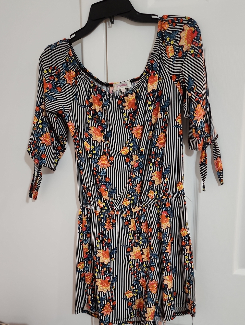 Floral Stripe Women's Romper- Orange Floral